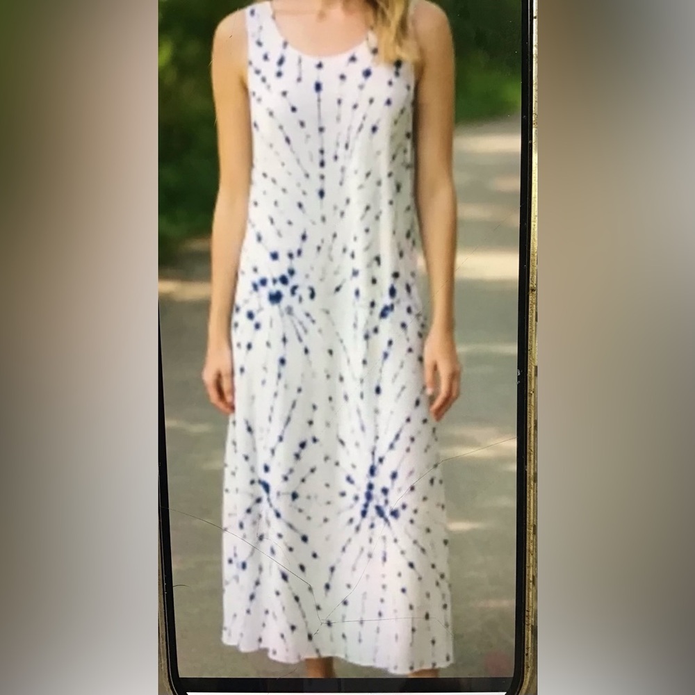NEW J JILL PURE JILL DIAMOND TIE DYE MIDI DRESS COTTON&MODAL SZ L  W/ ONE POCKET